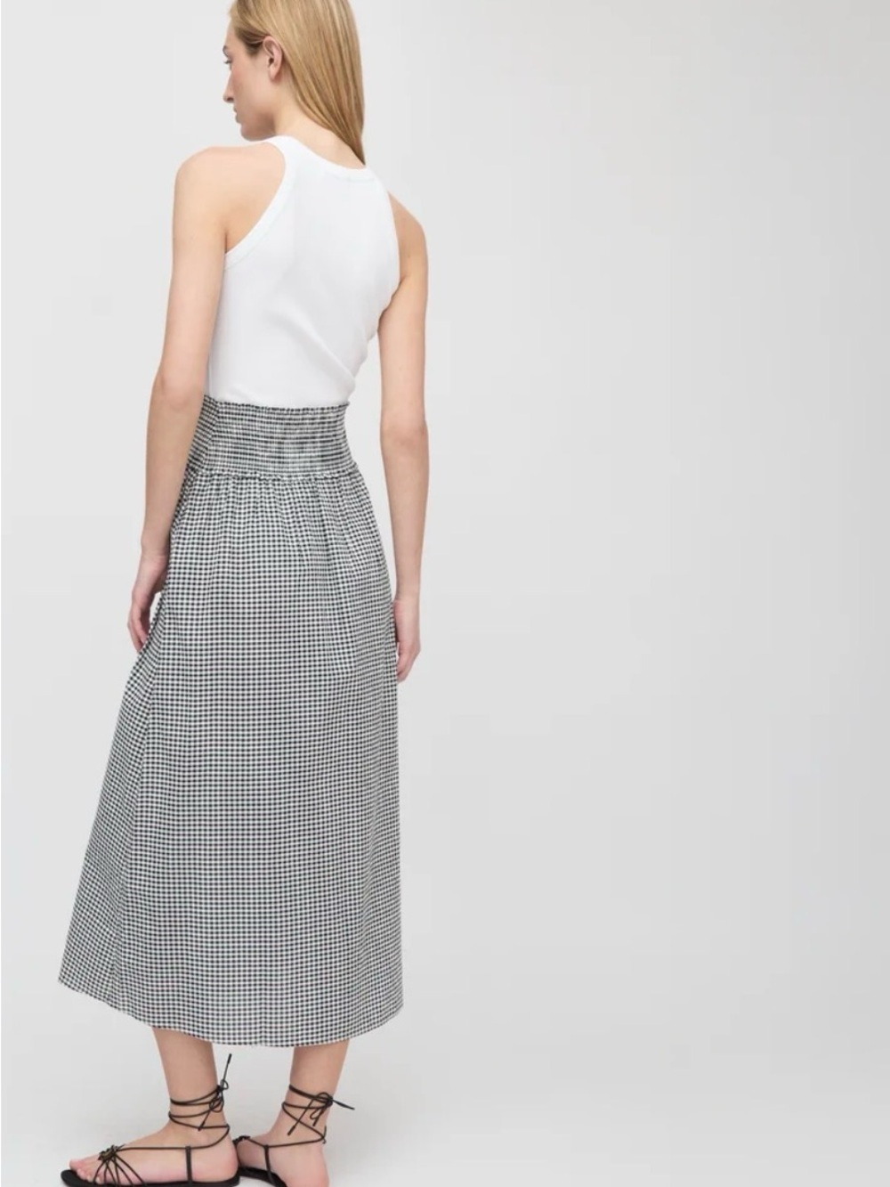 Hill House  The Delphine Nap Skirt Smocked Waist Gingham Maxi Skirt  brown